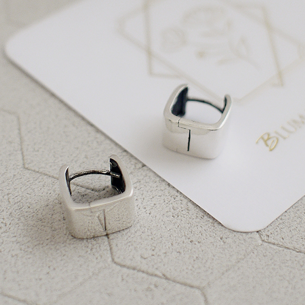 里昂方框純銀耳環/SE594| 中性 個性 男生耳環 耳扣式 簡約