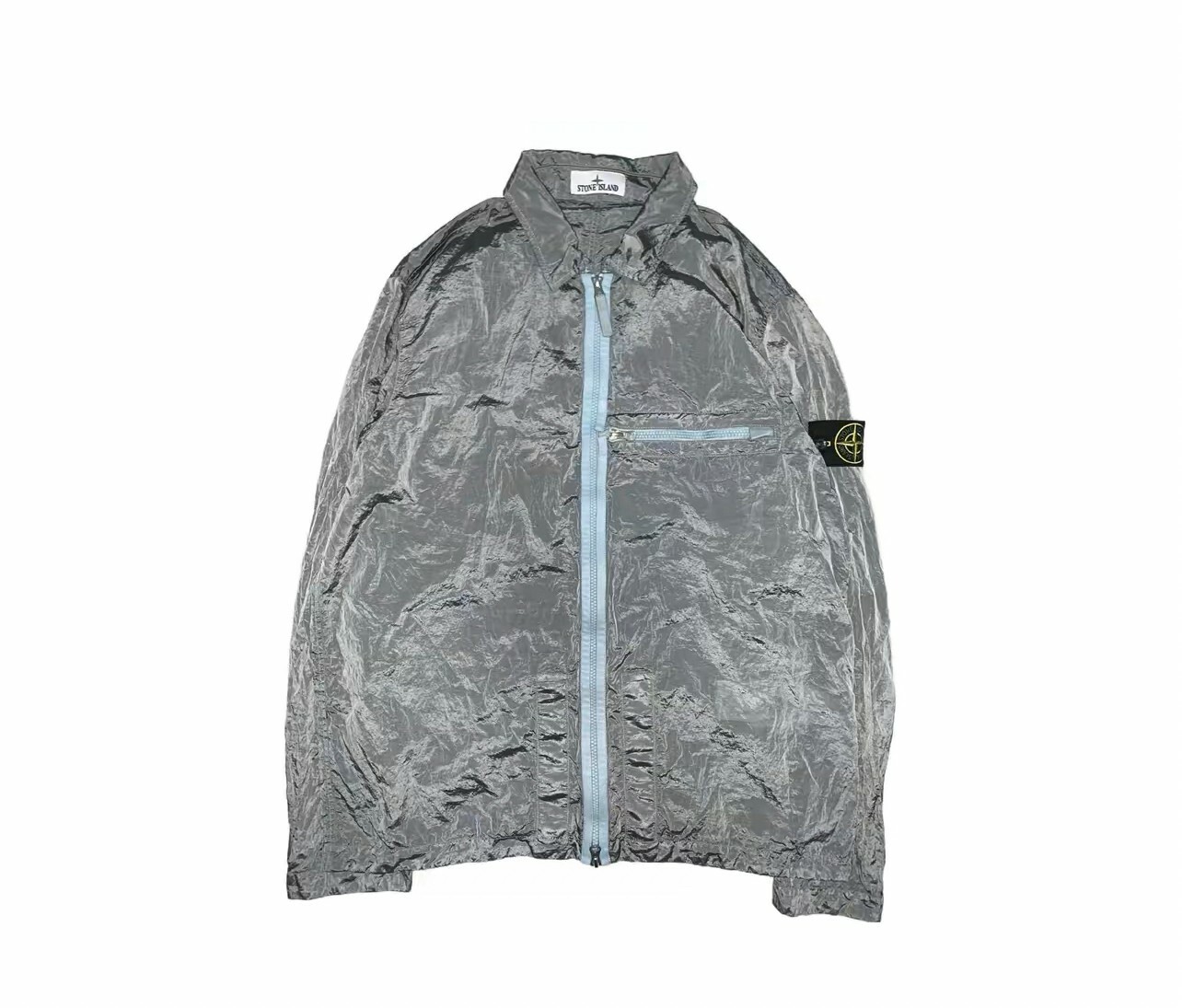 代購 STONE ISLAND SS23 金屬尼龍 襯衫式夾克 外套 淺藍色 MAR-