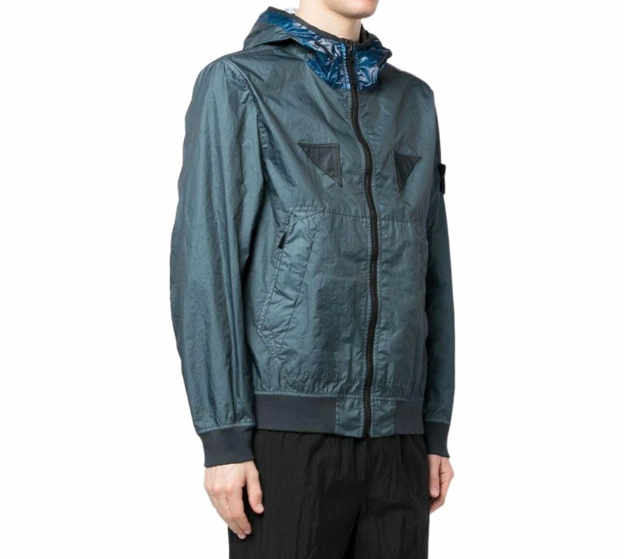 代購 STONE ISLAND SS23 純色勛章 休閒連帽外套 藍灰色 MAR-