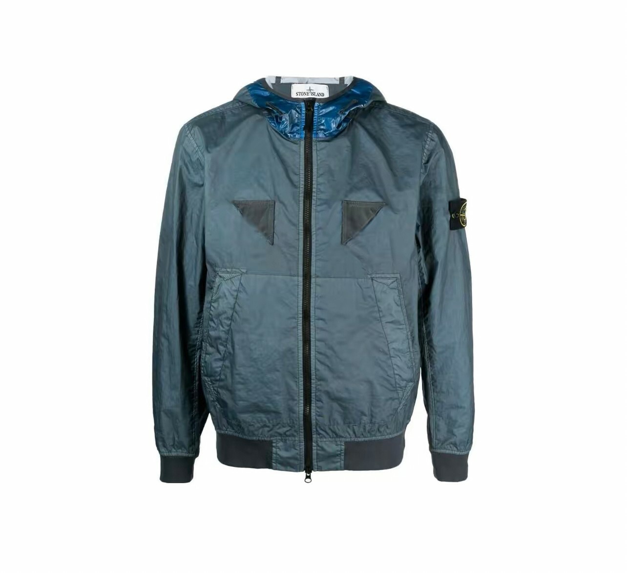 代購 STONE ISLAND SS23 純色勛章 休閒連帽外套 藍灰色 MAR-