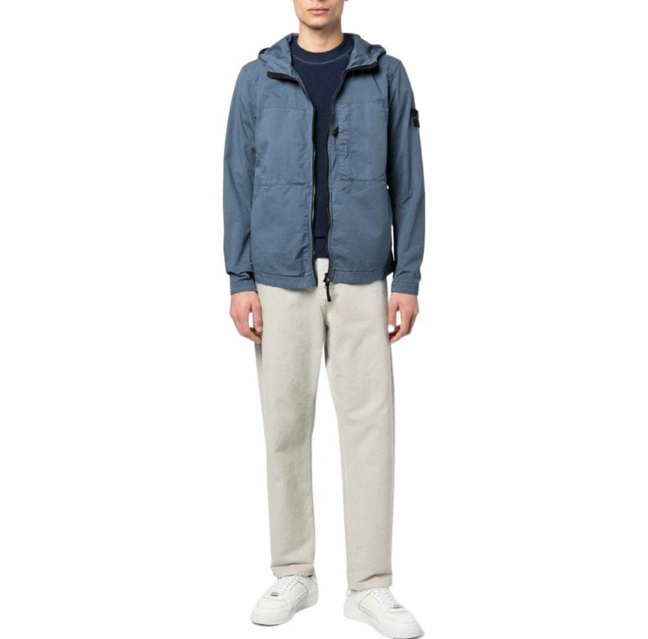 代購 STONE ISLAND SS23 純色羅盤圖案 立領連帽外套 灰藍色 MAR-