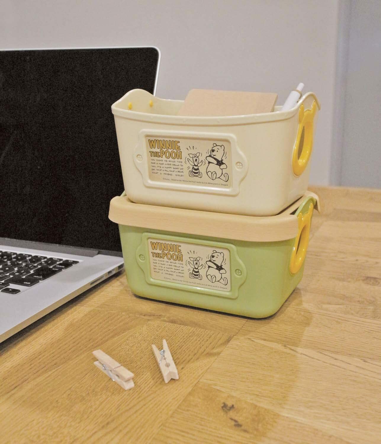 日本製迪士尼小熊維尼有蓋收納籃二入組