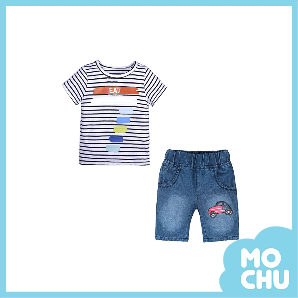 繽紛彩條牛仔短褲套裝(兩色)