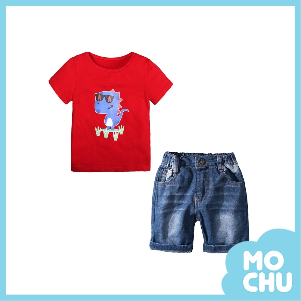 墨鏡恐龍牛仔短褲套裝