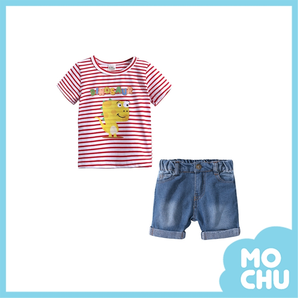 好奇恐龍牛仔短褲套裝