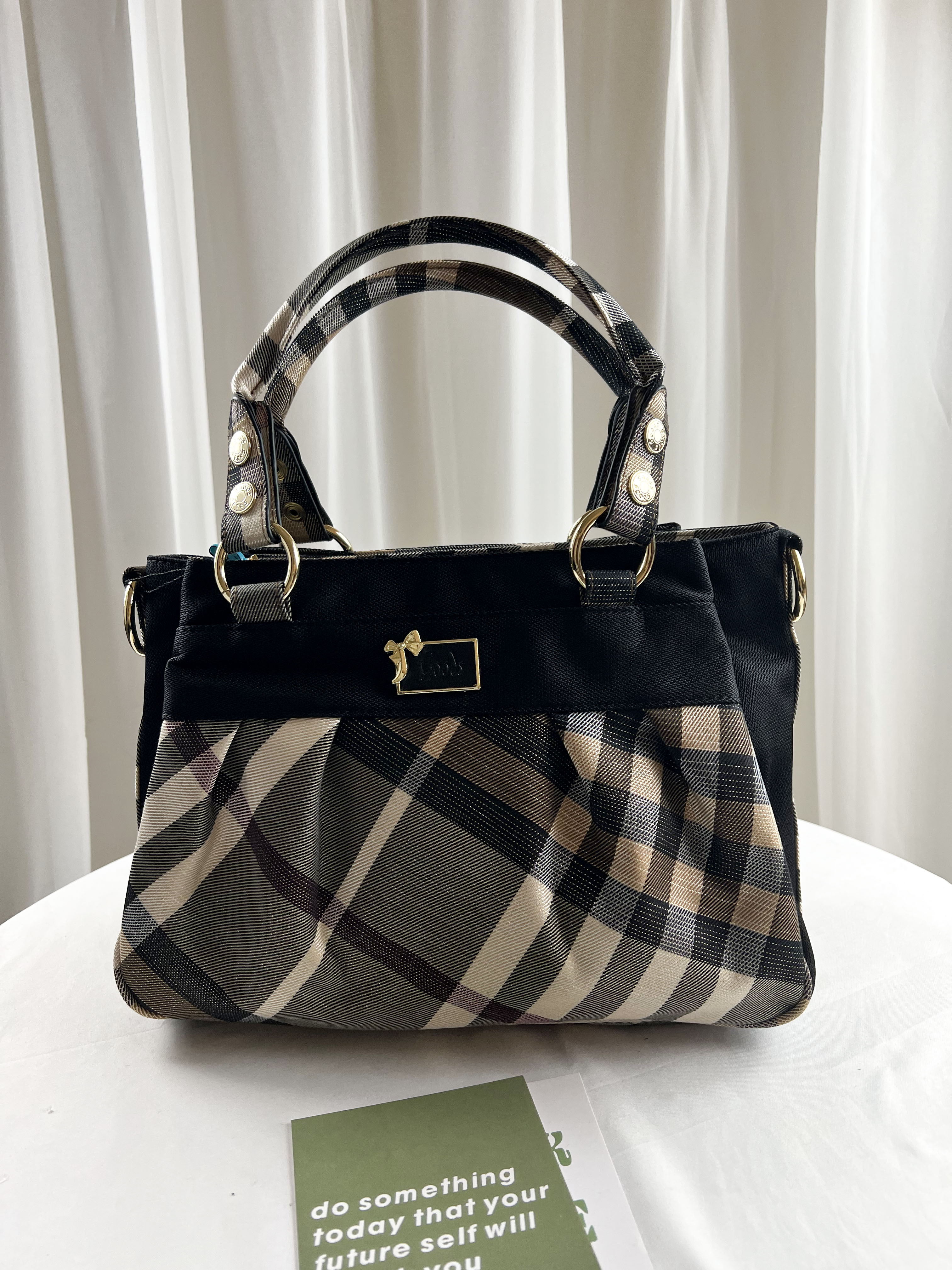 GOODS 金線大格黑拼色手提包 / 側背包 #29537