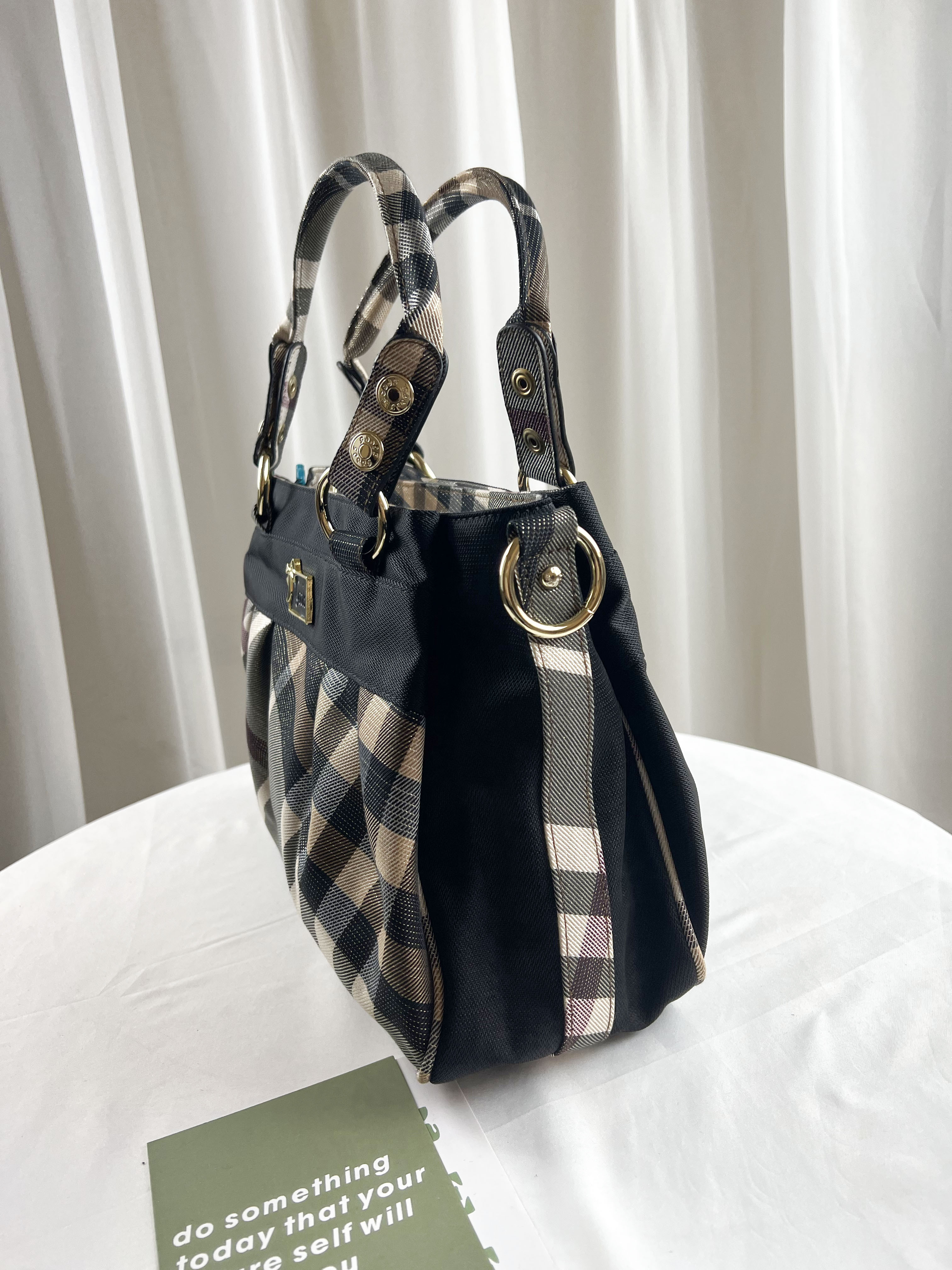 GOODS 金線大格黑拼色手提包 / 側背包 #29537