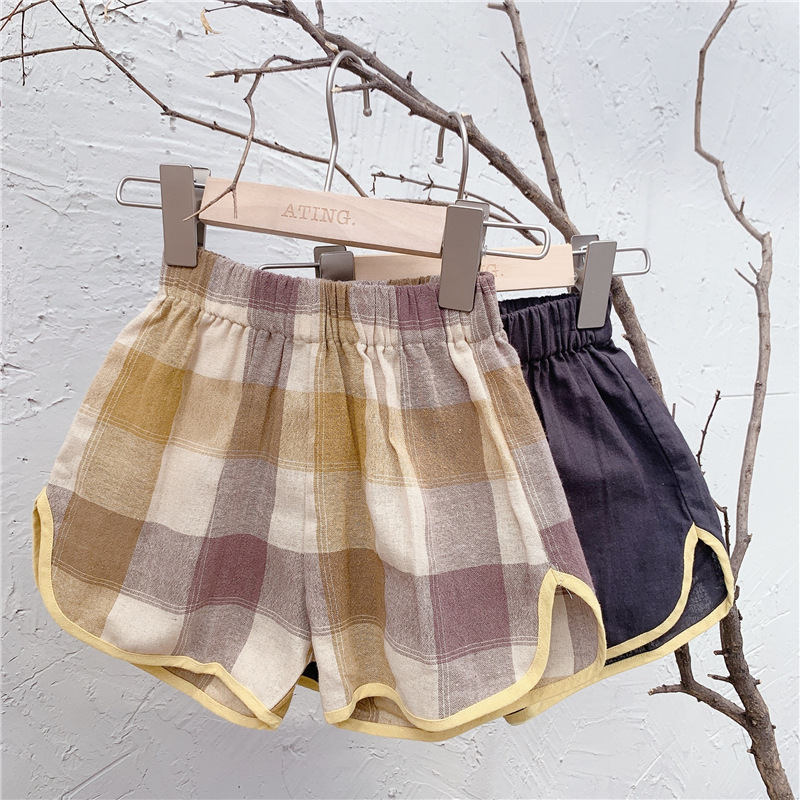 【限量】田園格子風-夏季棉麻短褲(80-130)