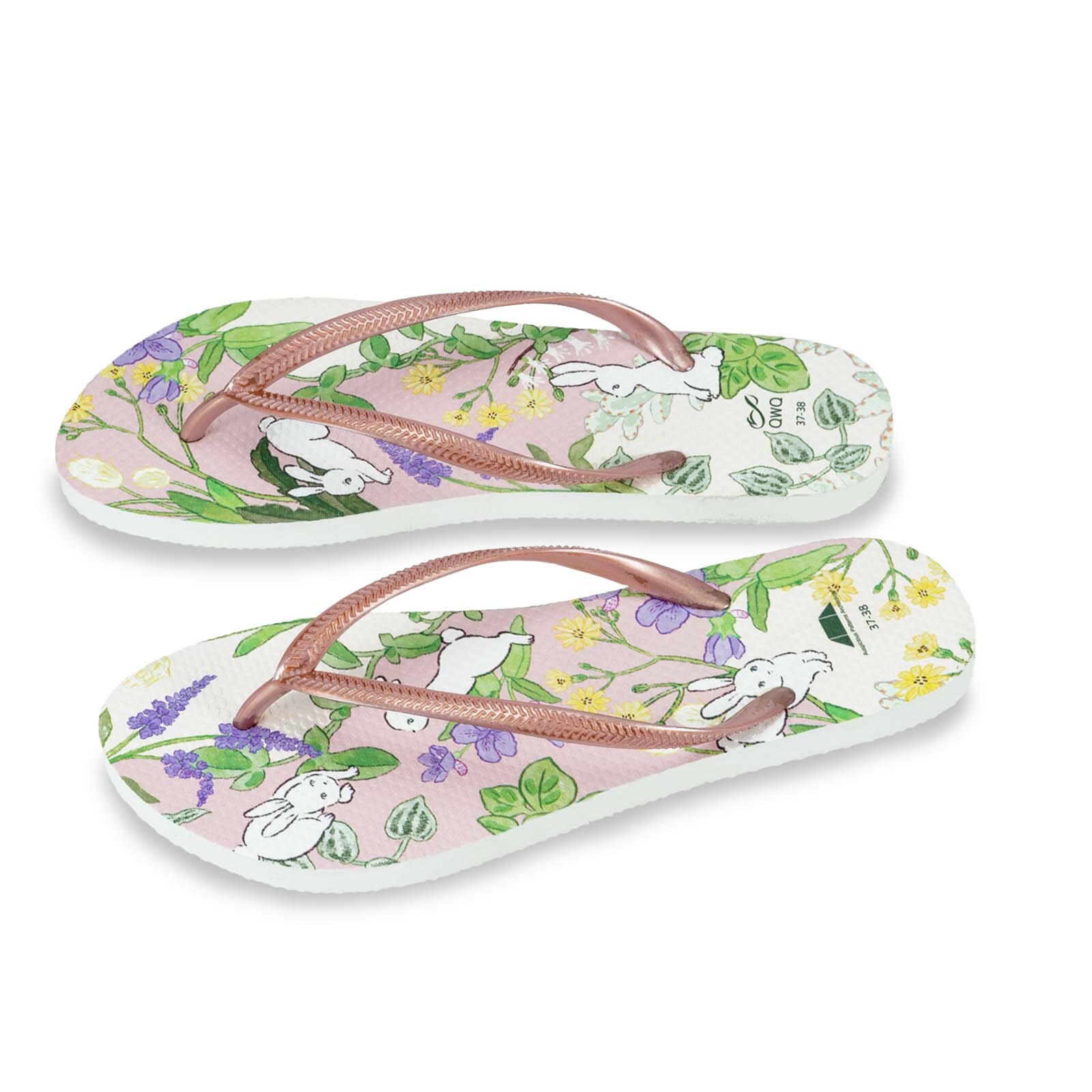 吉文考古 兔年賀歲 白底粉金帶 女款細帶人字夾腳拖鞋