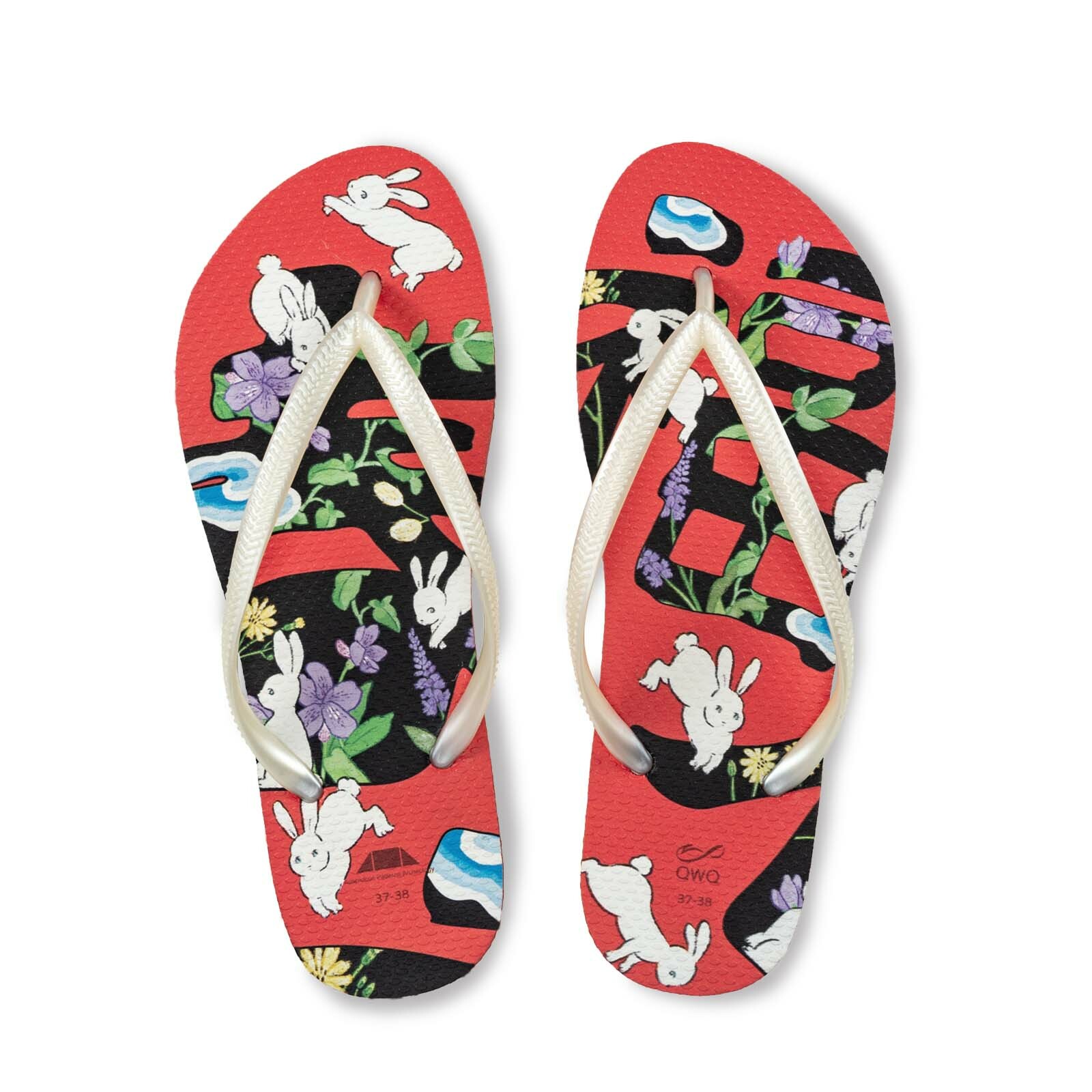 吉文考古 春到福到 紅底白帶 女款細帶人字夾腳拖鞋