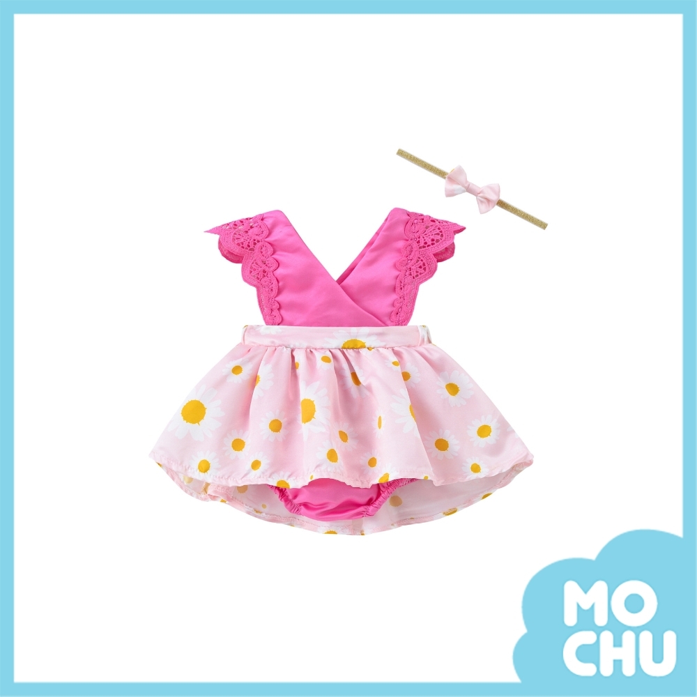 小黃花蕾絲包屁連衣裙+髮帶(三色)