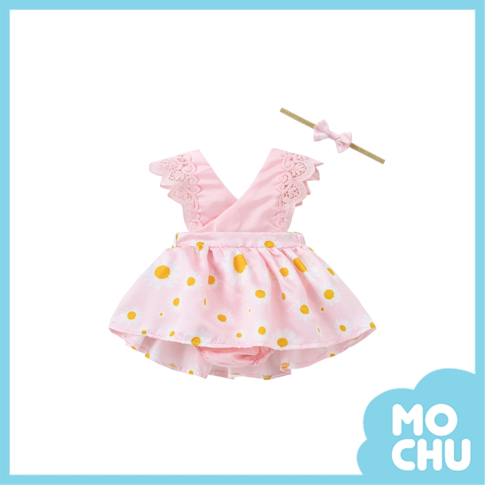 小黃花蕾絲包屁連衣裙+髮帶(三色)