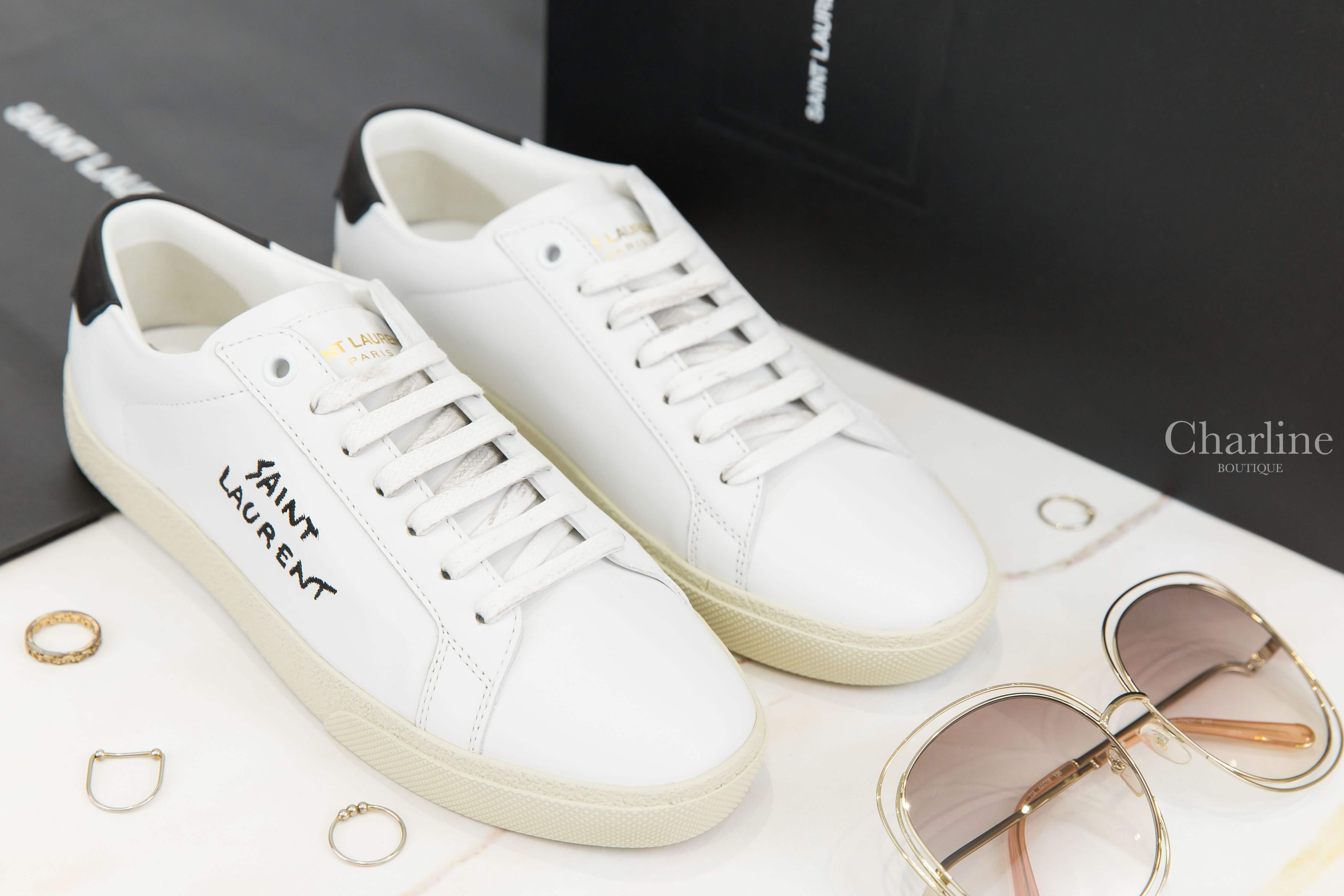 Saint Laurent Court Classic Sl/06 Embroidered Sneakers In Leather 光學白小牛皮黑尾側邊黑色刺繡 Logo 運動鞋