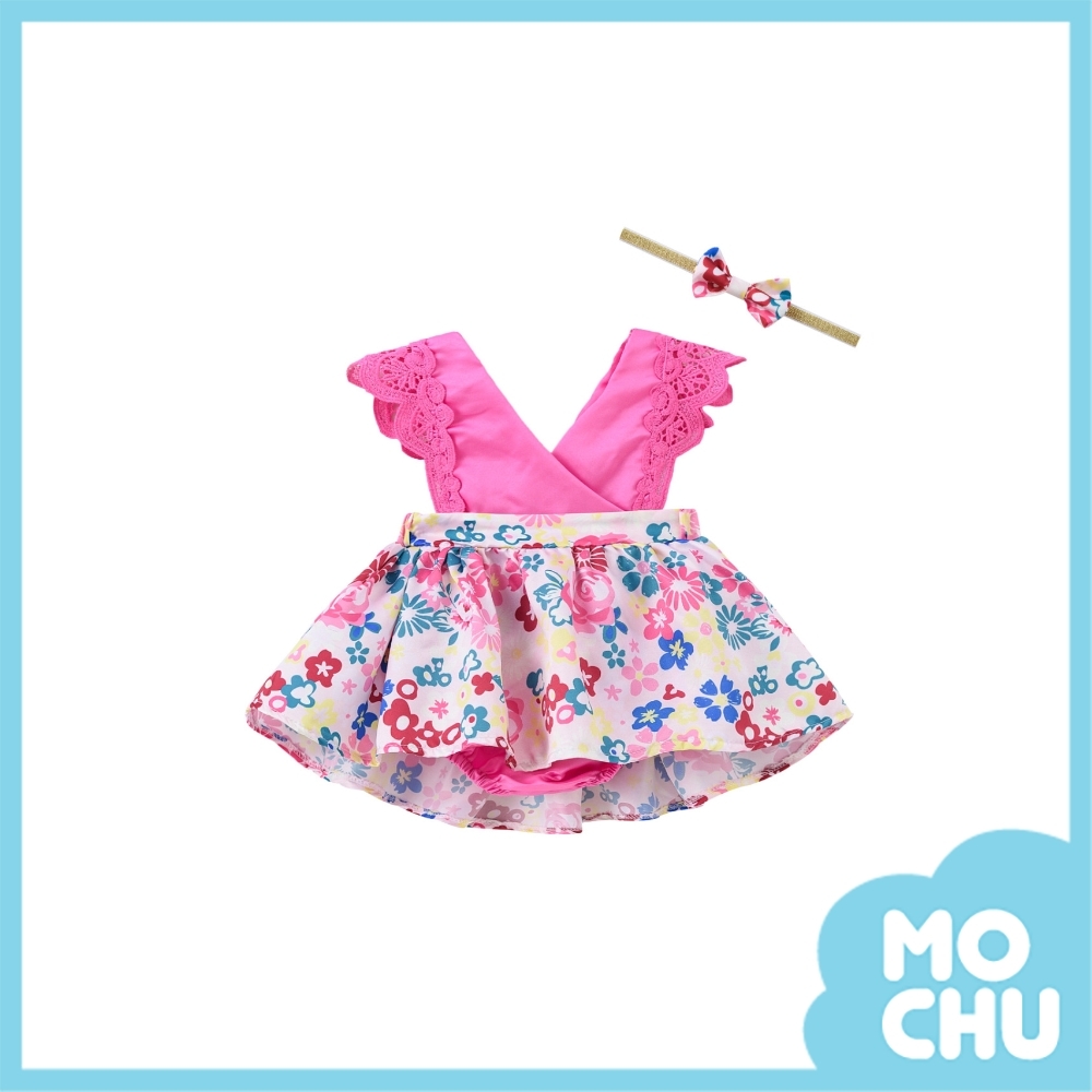 花花世界蕾絲包屁連衣裙+髮帶(三色)