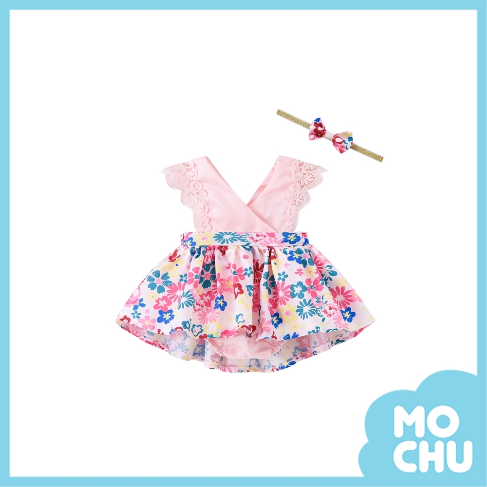 花花世界蕾絲包屁連衣裙+髮帶(三色)