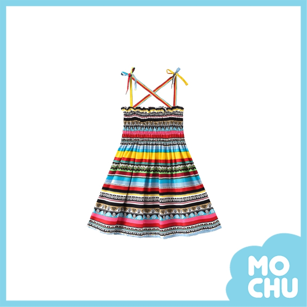 彩條吊帶連衣裙