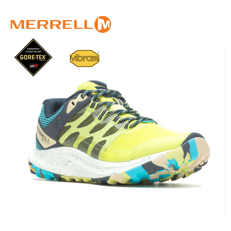 MERRELL 美國 067560 ANTORA 3 GORE-TEX 防水多功能健行鞋 女款 金黃/藍 33ML067560