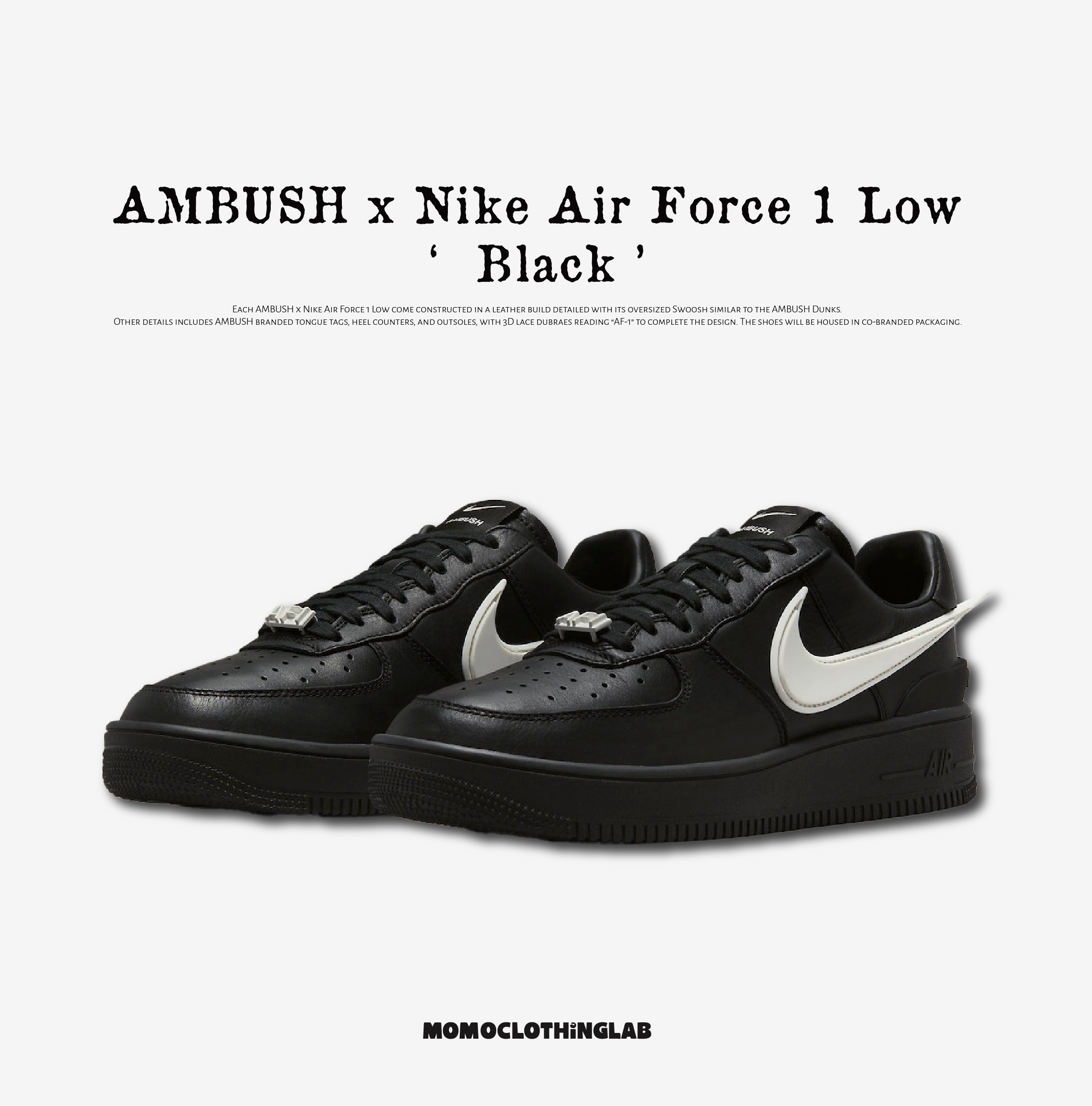 AMBUSH x Nike Air Force 1 Low SP『 Black 』黑底白勾DV3464-00