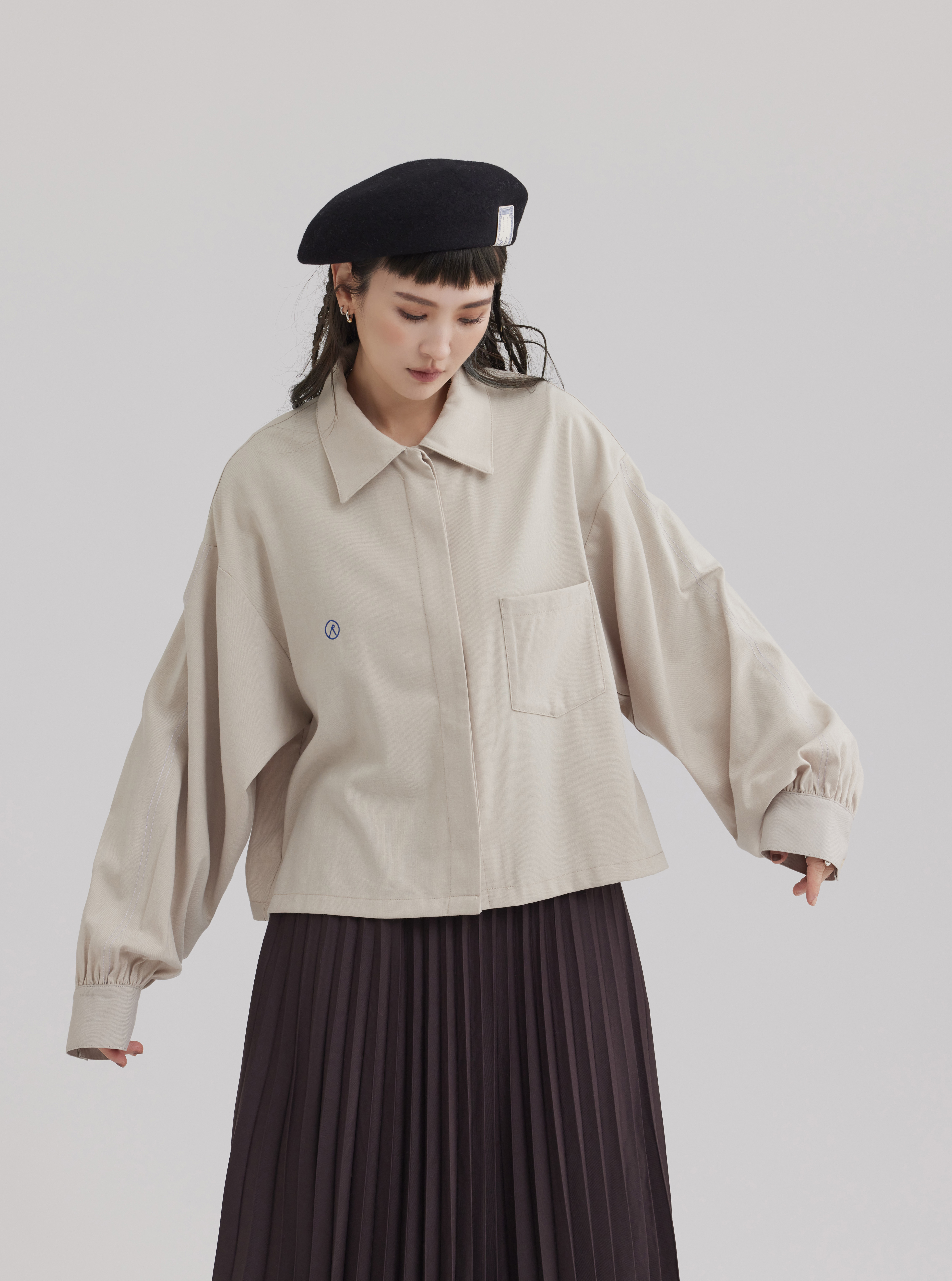 Puff-Sleeved Buttoned Blouse | Beige
