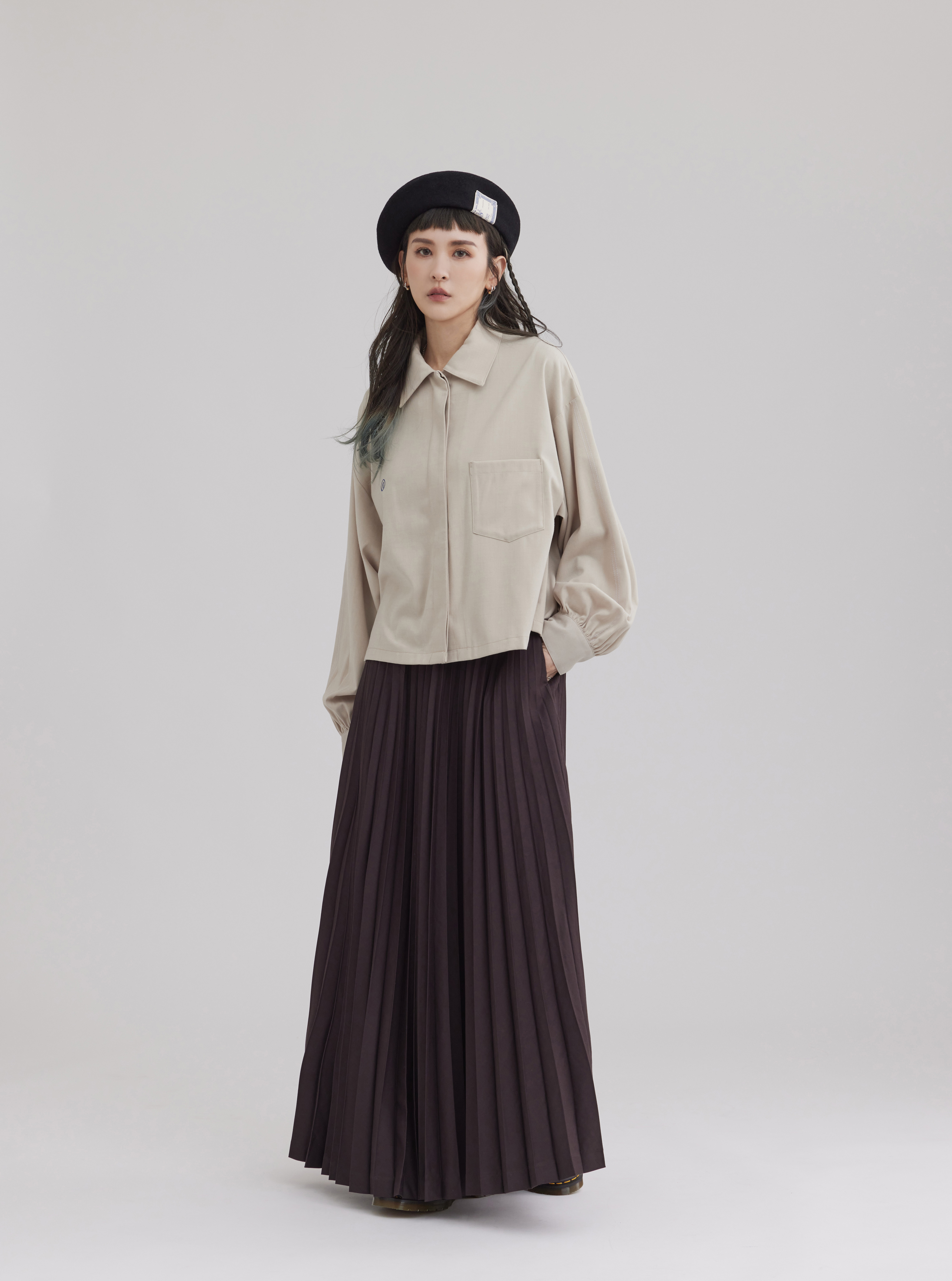 Puff-Sleeved Buttoned Blouse | Beige