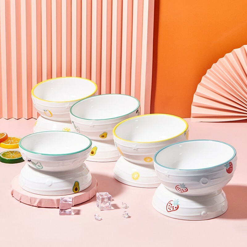 HOCC宠物高脚碗 水果设计图案 陶瓷高脚碗