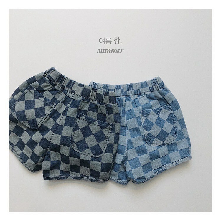 牛仔棋盤格紋短褲