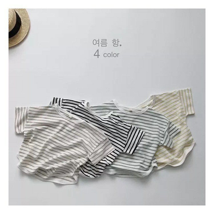 小清新竹節棉條紋上衣