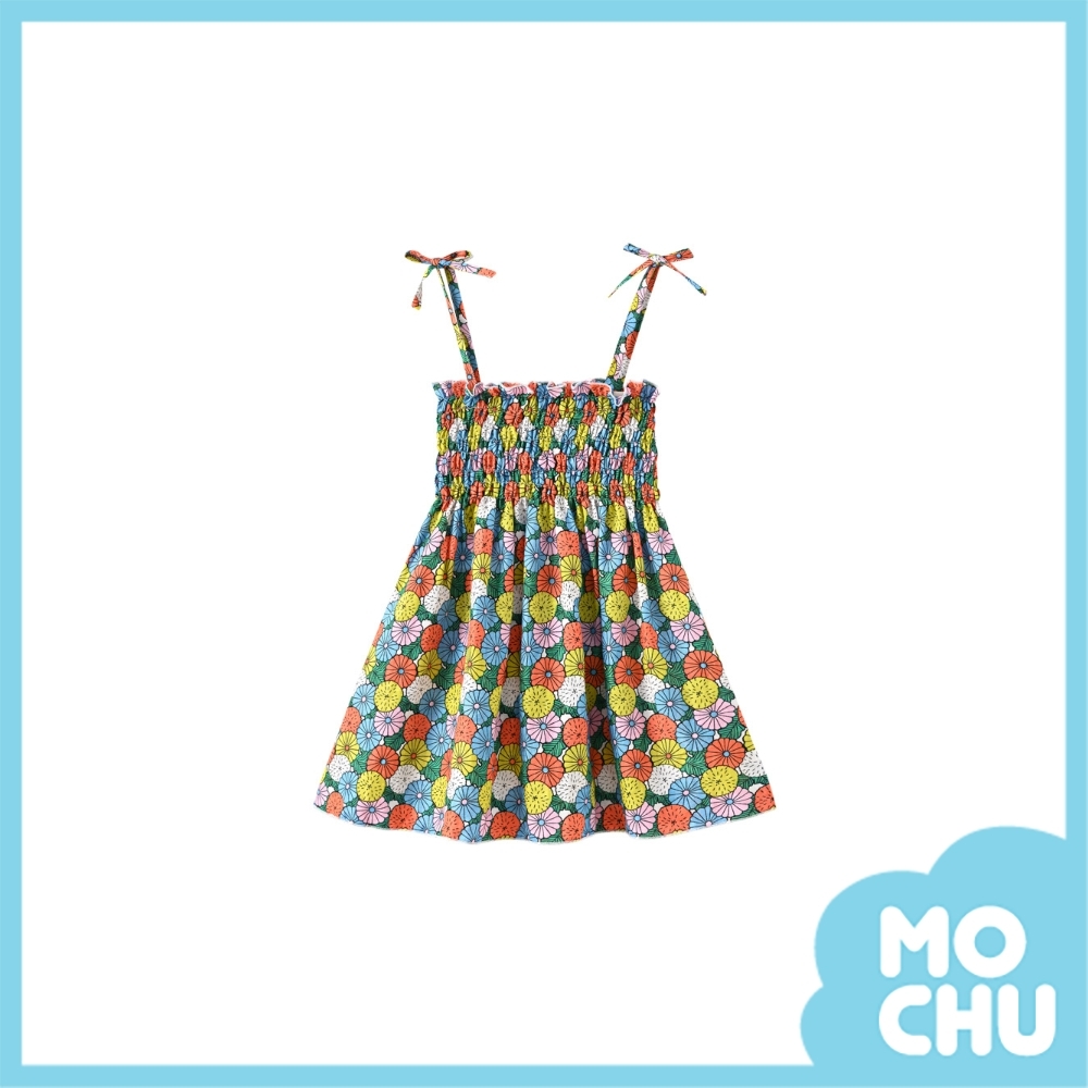 彩色小圓花吊帶連衣裙