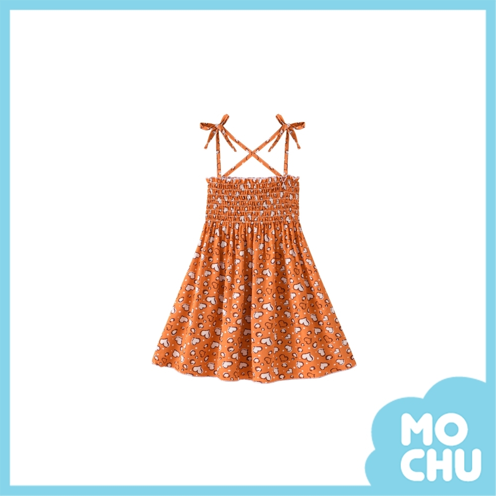 橘色小愛心吊帶連衣裙