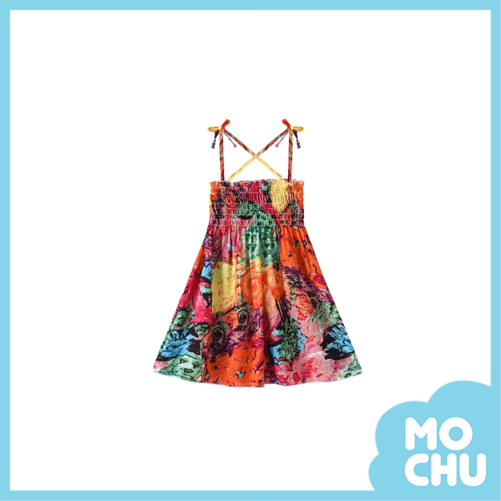 花色水墨吊帶連衣裙