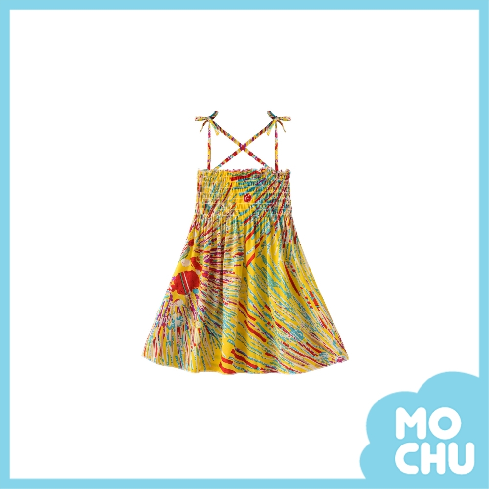 水墨黃底吊帶連衣裙