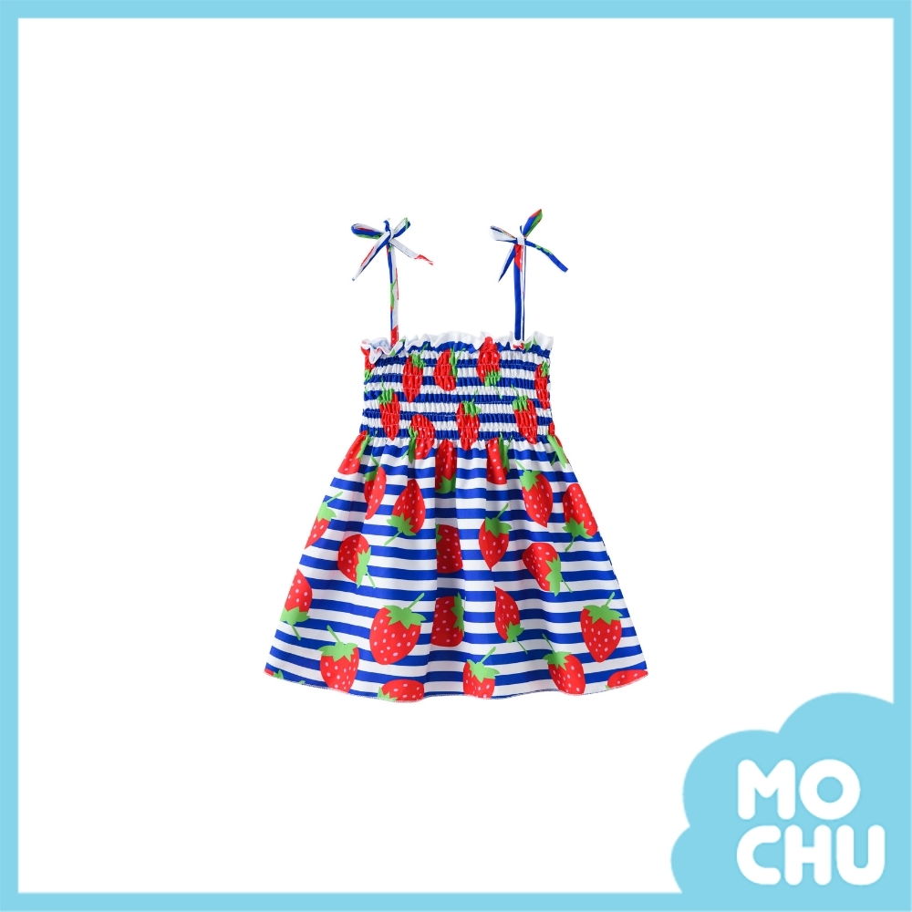 小草莓條紋吊帶連衣裙