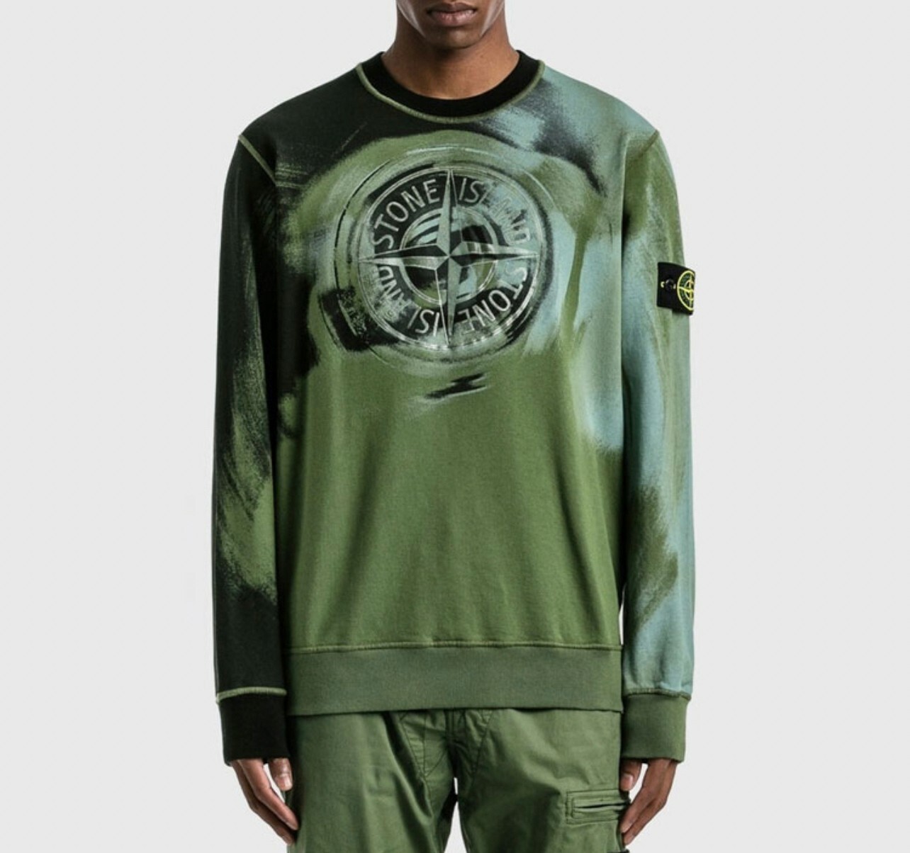 代購 STONE ISLAND FW22 混合LOGO 印花侵蝕染色圖 大學T 男款 綠 MAR-