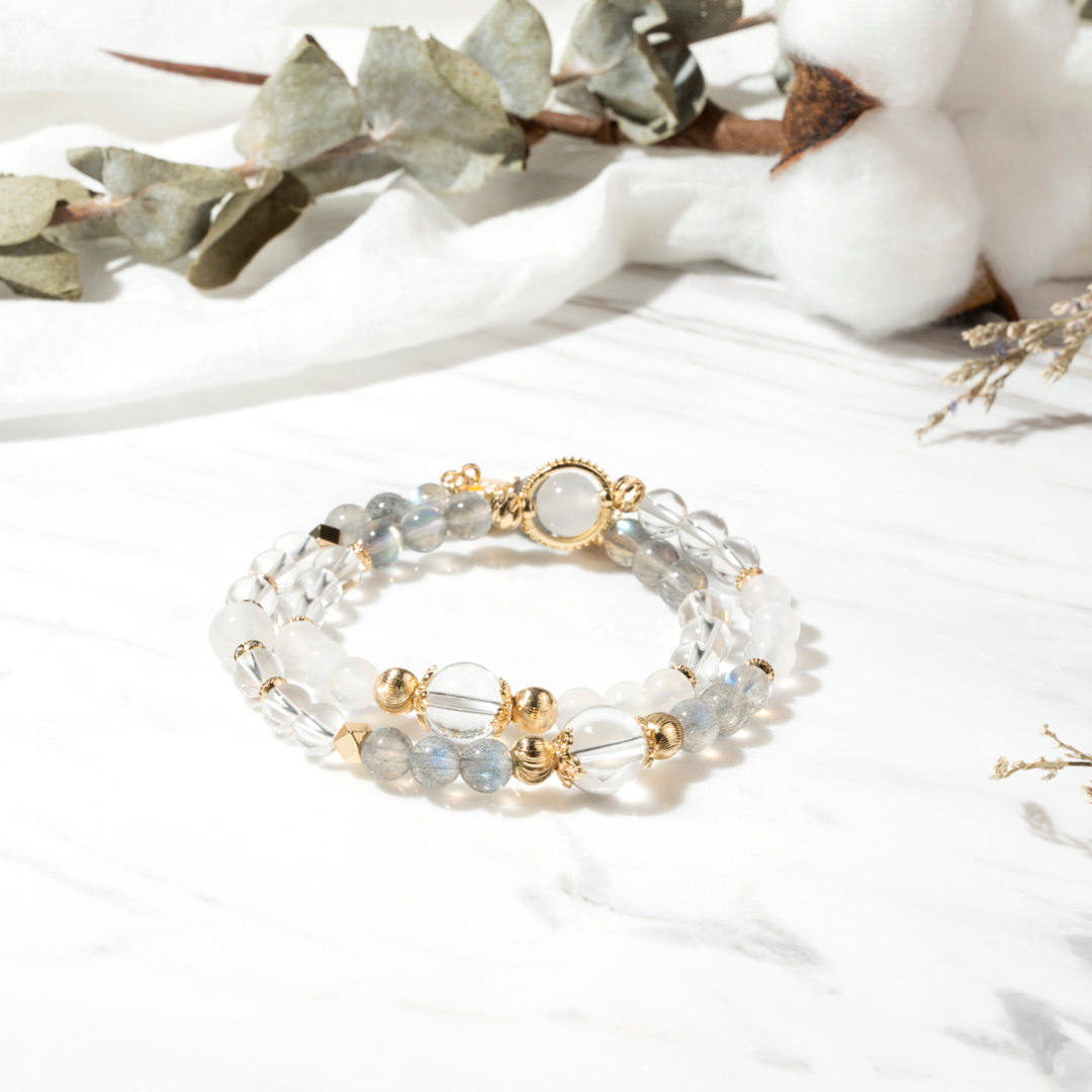 【纏綿】山荷仙境-白水晶白瑪瑙月光石雙圈手鍊