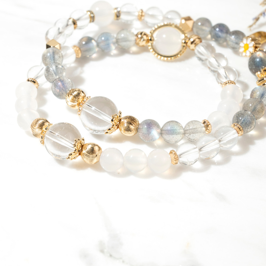 【纏綿】山荷仙境-白水晶白瑪瑙月光石雙圈手鍊