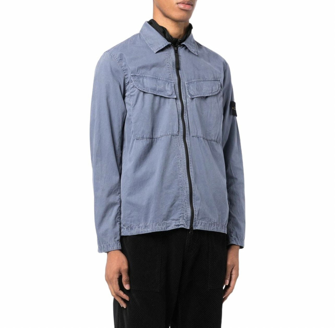 代購 STONE ISLAND FW22 純色可拆卸標誌 拉鍊雙口袋 薄長袖夾克 男款 孔雀藍 MAR-