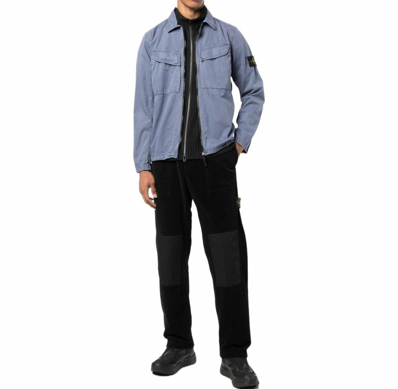 代購 STONE ISLAND FW22 純色可拆卸標誌 拉鍊雙口袋 薄長袖夾克 男款 孔雀藍 MAR-