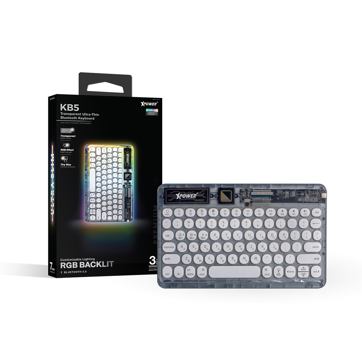XPower KB5 透明迷你藍牙5.0倉頡鍵盤