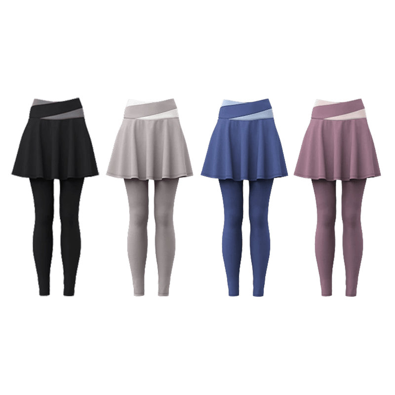 八分拼色假兩件褲裙