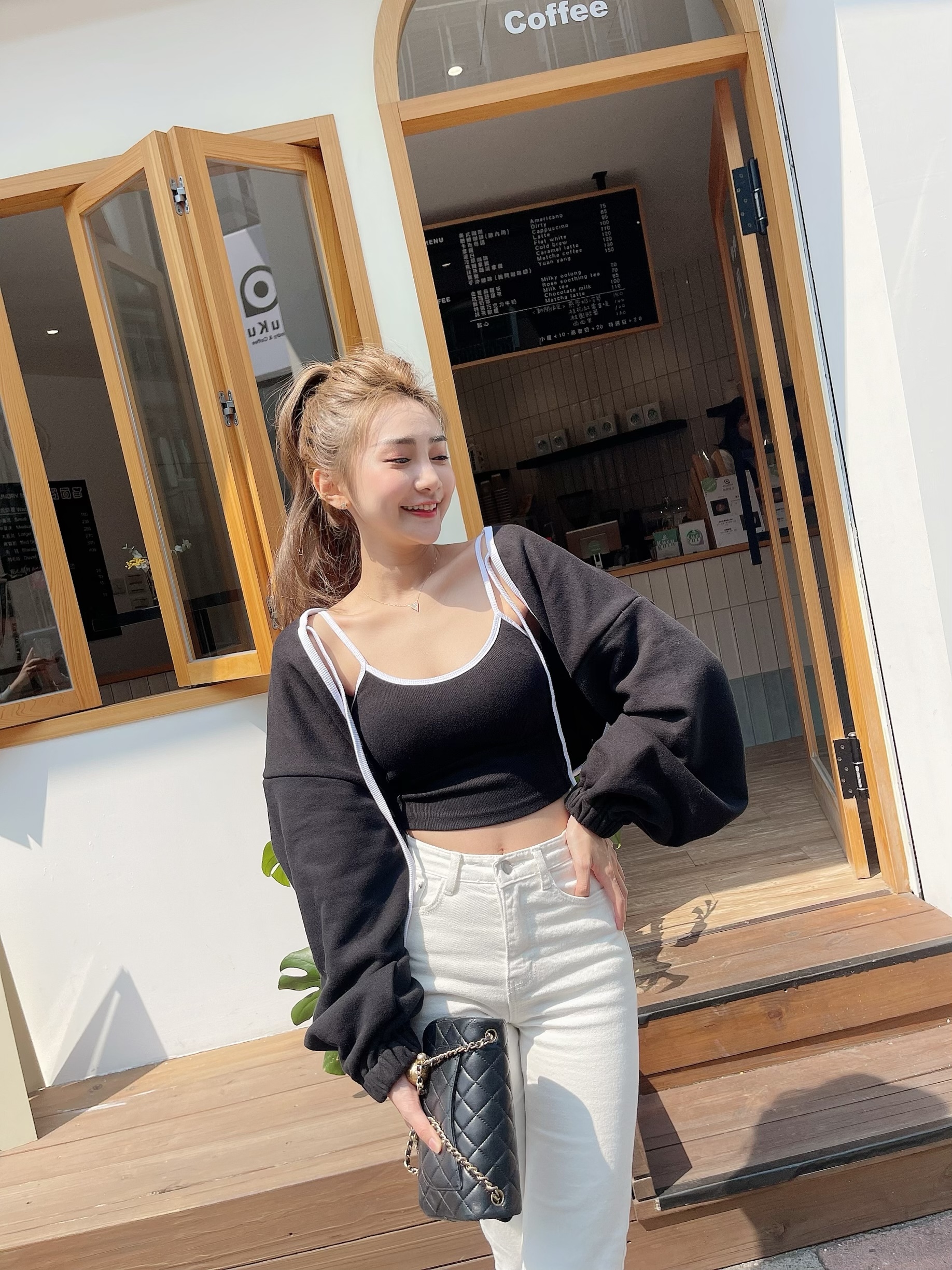 🔥03.08直播新品］💥路人回頭款］🇰🇷正韓超美撞色Bra top+綁帶外罩上衣（黑色/兩色，可分開購買）