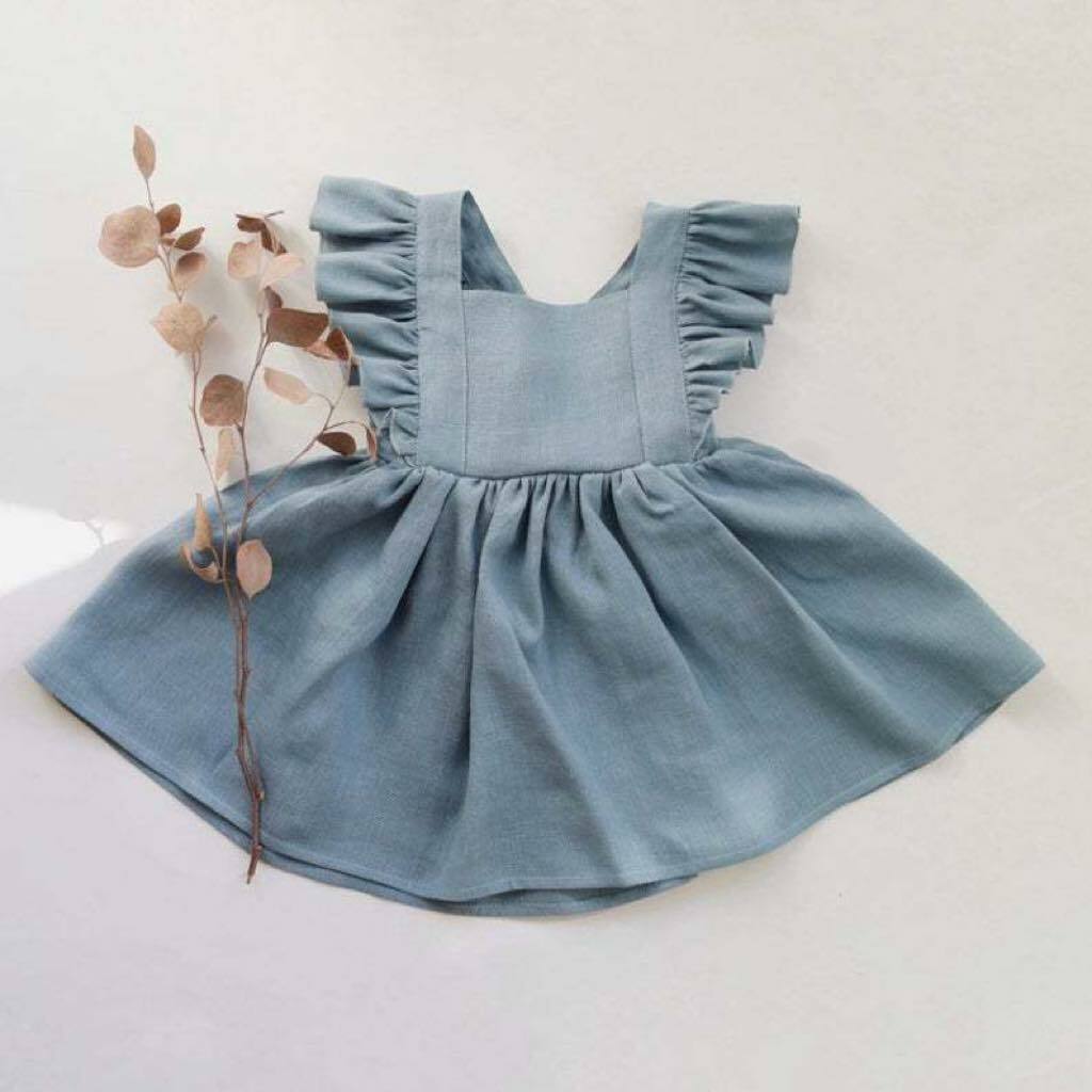 H101BL_SS23_C💙天藍色棉麻質花邊背心裙