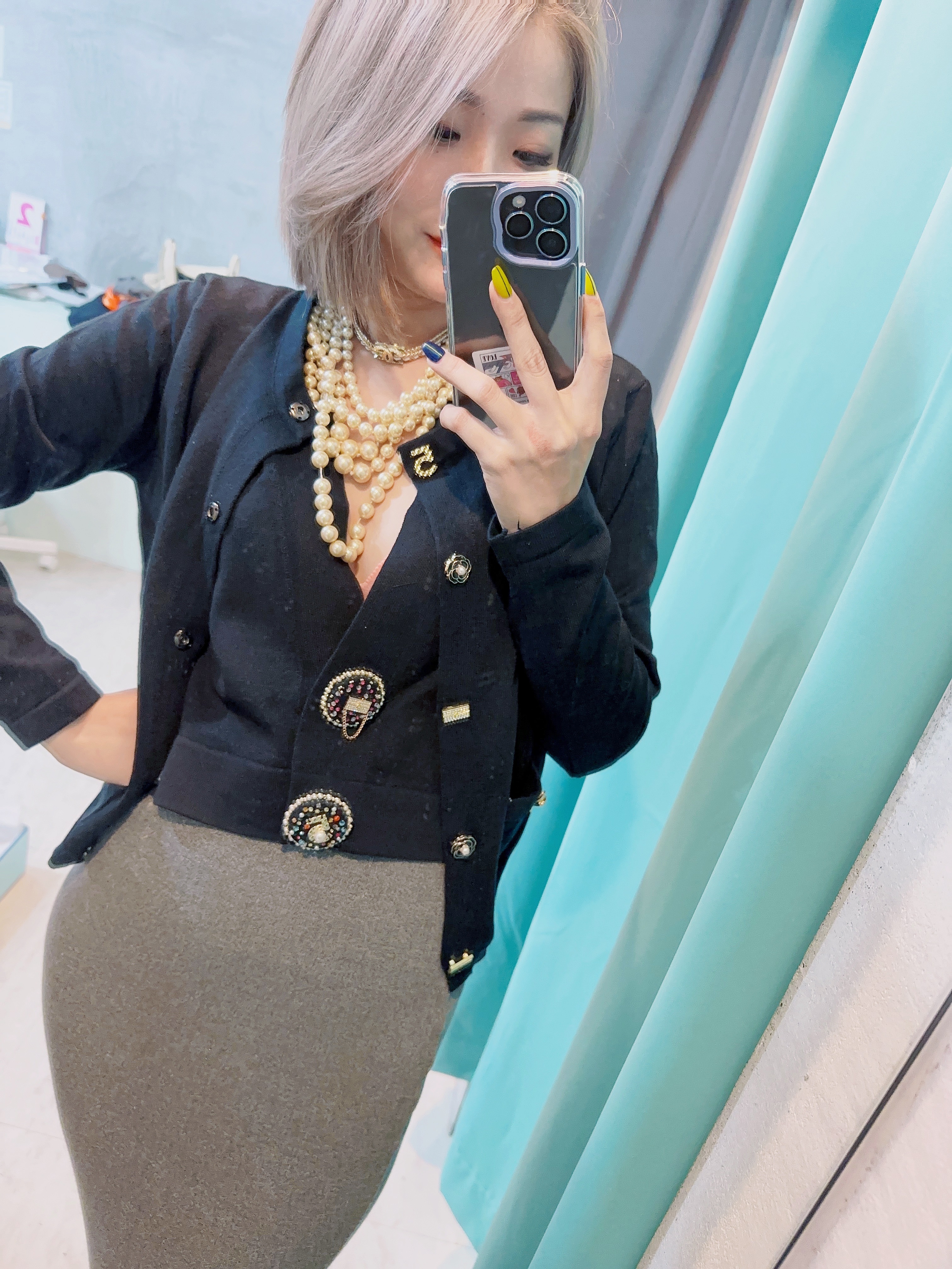 小香復古造型釦 針織外套/背心(黑/白)