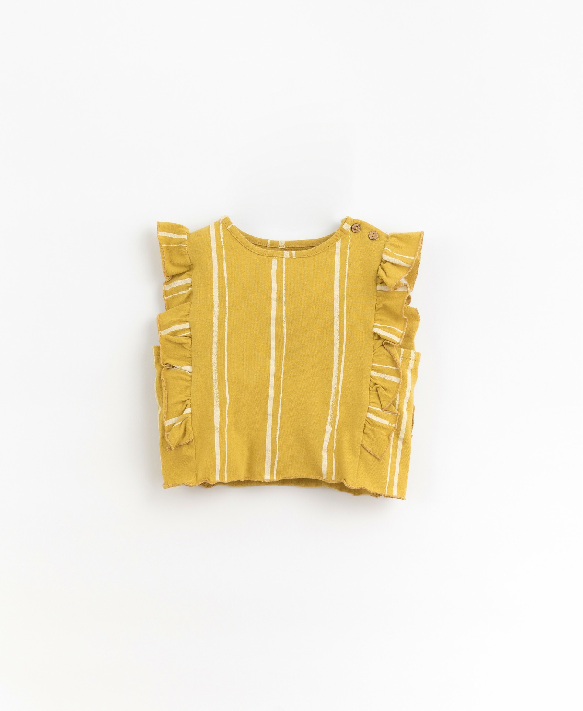 葡萄牙Play Up 有機棉刷色荷葉袖上衣 - Lemongrass