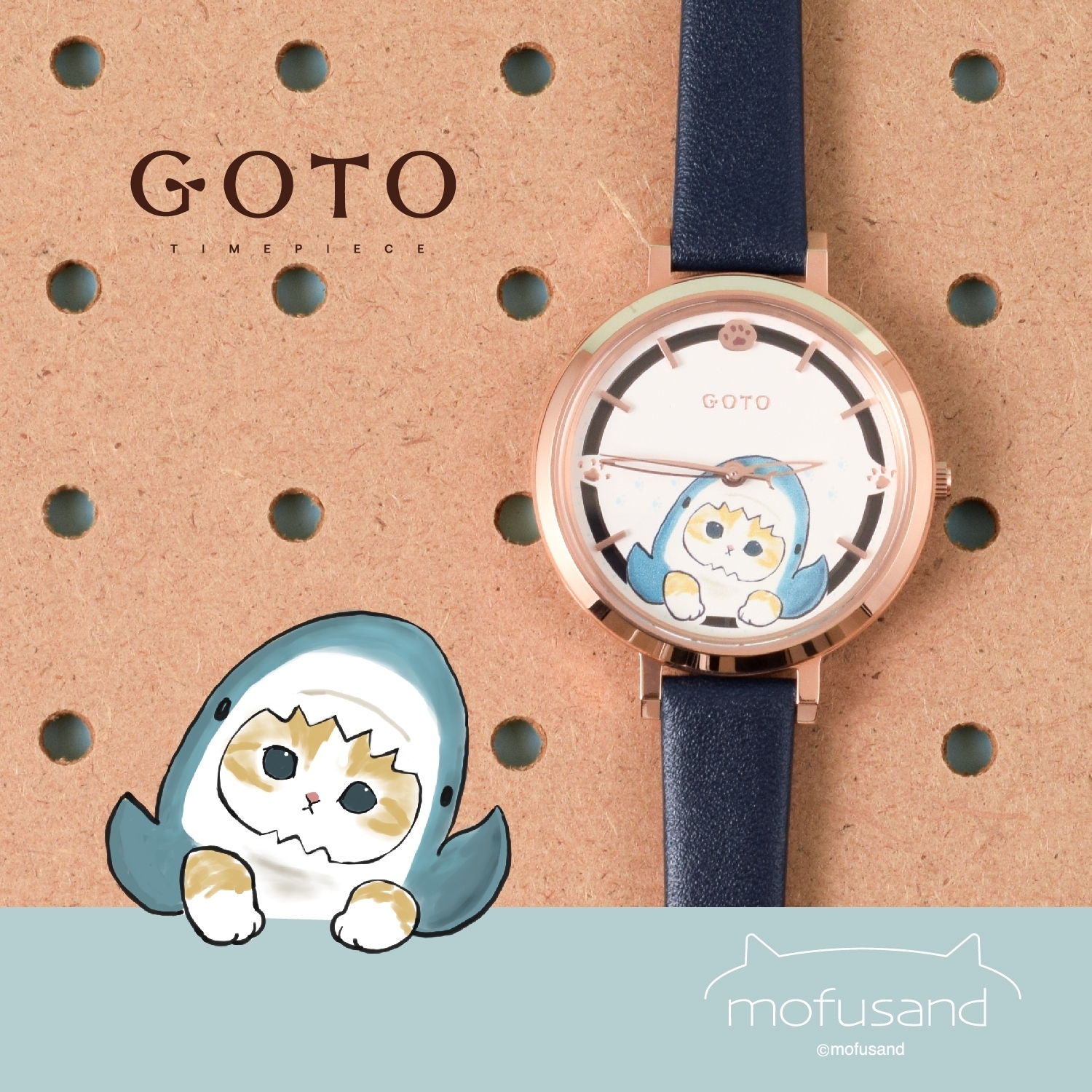 【GOTO】貓福珊迪聯名系列-變裝鯊鯊皮革款  GL3102L-4L-241 36mm 現代鐘錶