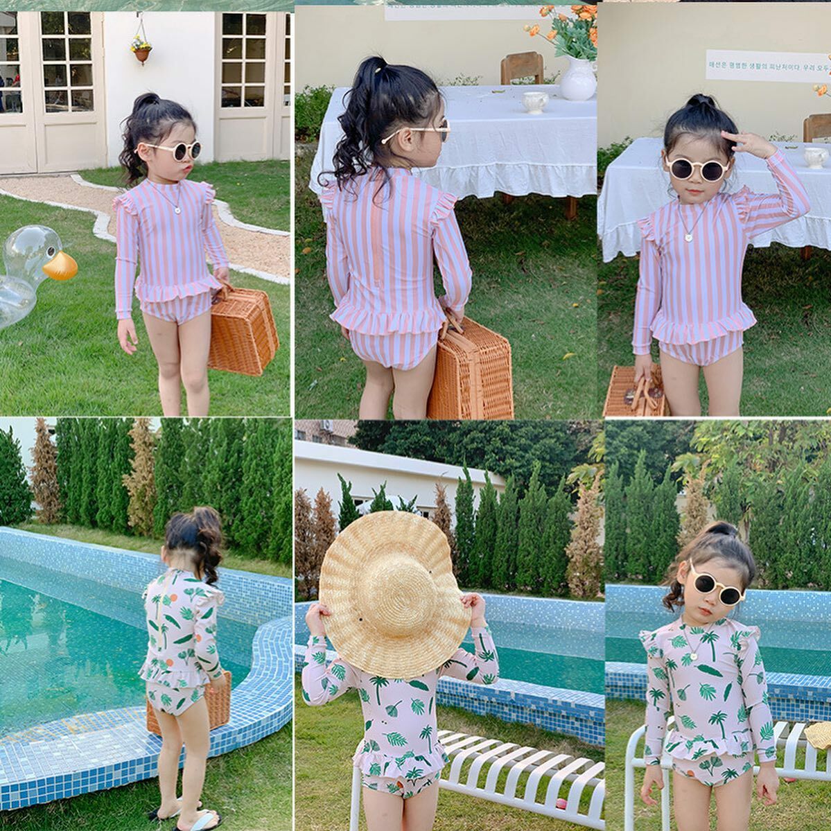 高防曬花邊長袖波浪裙泳衣