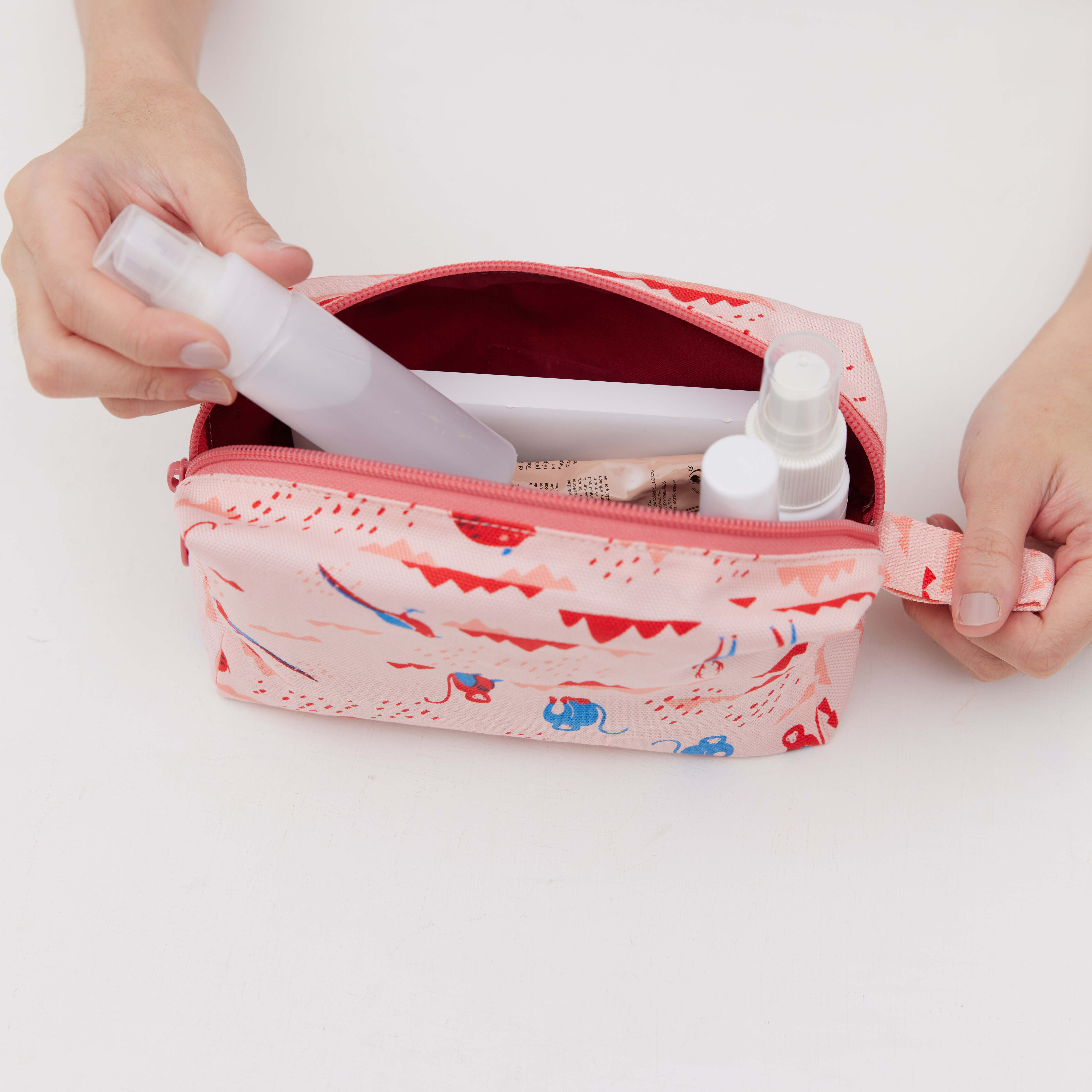 拉鏈長方收納包(有機棉)/山中健行/花卉藍紅