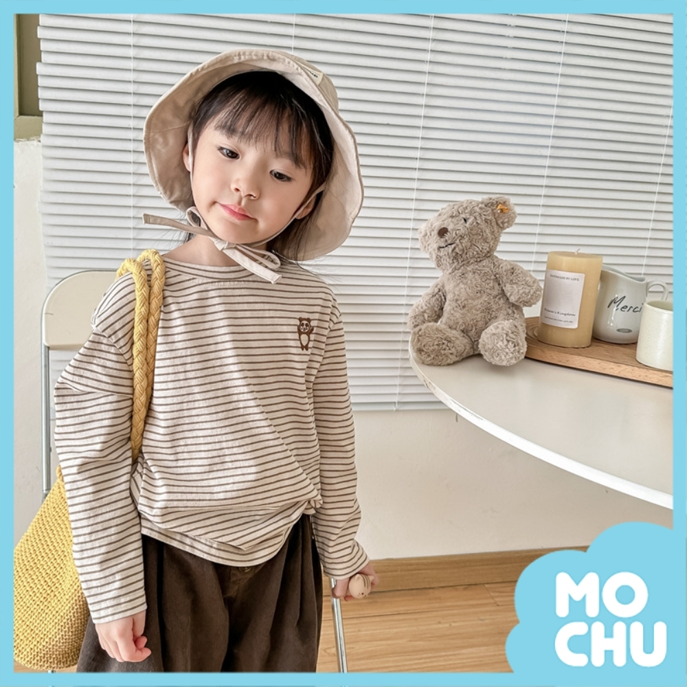 刺繡小熊條紋長袖打底衫(兩色)