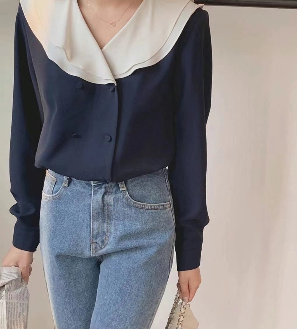 高質拼色靚雪紡上衣外套兩穿(13059)