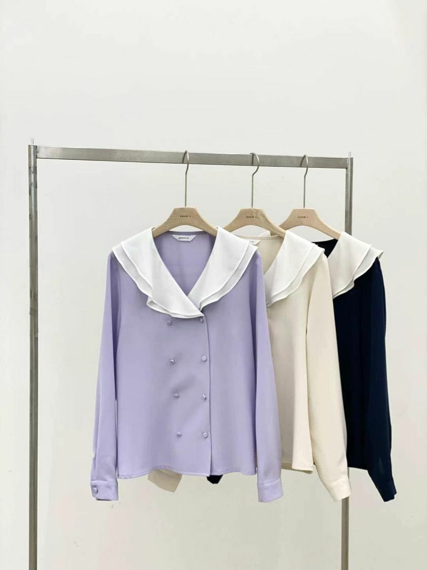 高質拼色靚雪紡上衣外套兩穿(13059)