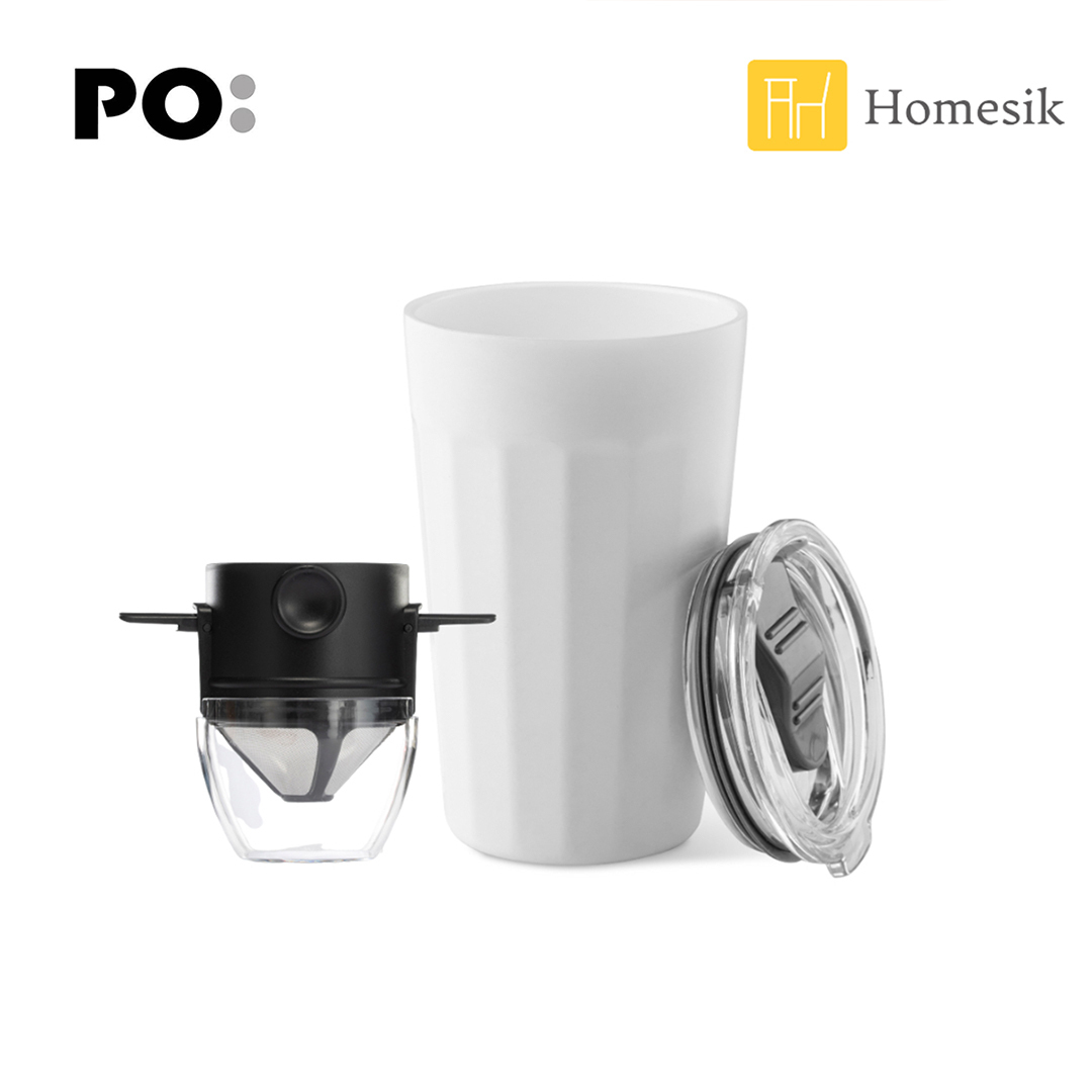 棱角保溫杯16oz (白色) 雙層陶瓷杯連小天使咖啡濾網 PO:15120111